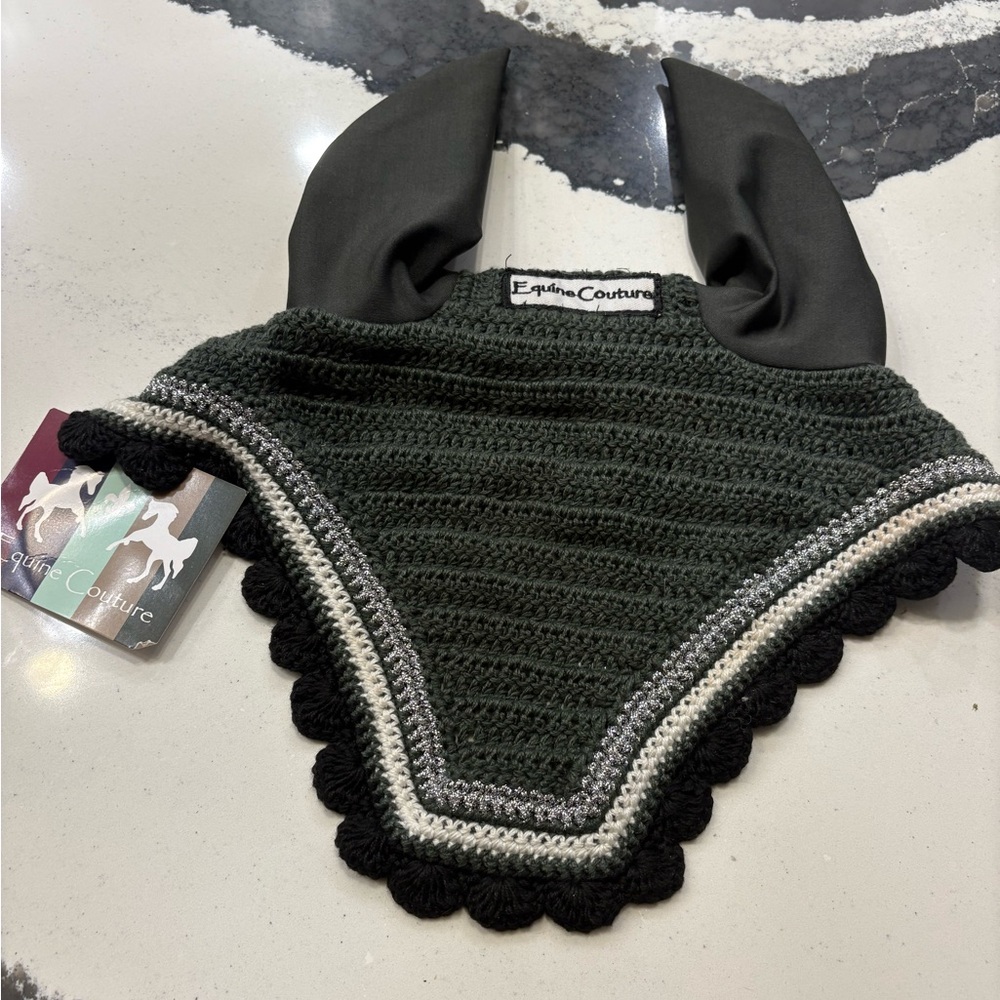 Equine Couture Black and Green Crochet Horse Ear Bonnet
